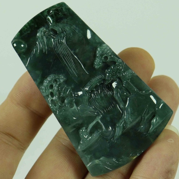 Dark Green Natural A JADE jadeite Two-sided Carved Pendant 山水 1898-2 - Picture 1 of 9